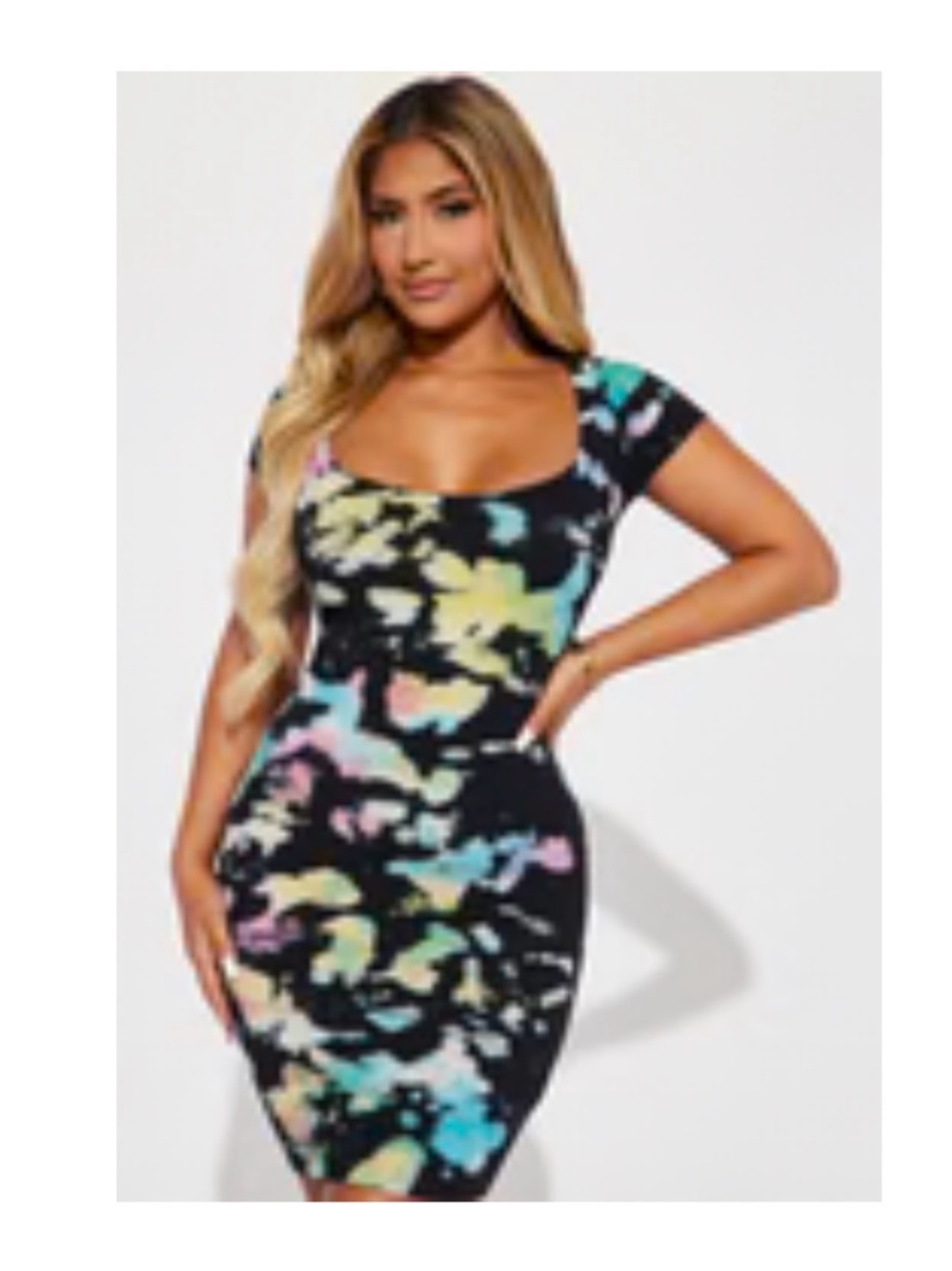 Fashion Nova Black Pastel Tie Dye Scoop Neck Mini Dress